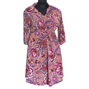 Artistic - Floral Print Dress with Drawstring Waist - L-XL